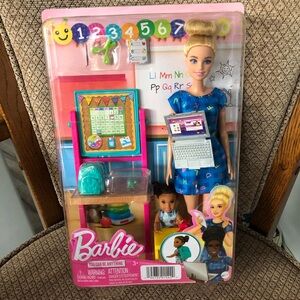 New Blond American Barbie Be Anything Preschool Teacher Doll Easel
